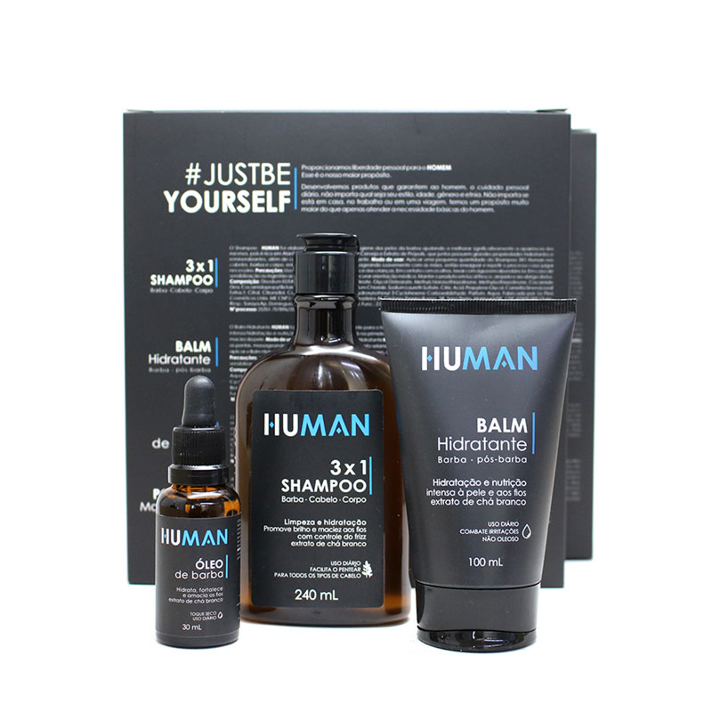 Kit para Barba Shampoo 3 em 1 Balm Hidratante leo de Barba